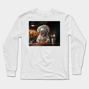 Pug Dog Pizza Chef in the Kitchen Long Sleeve T-Shirt
